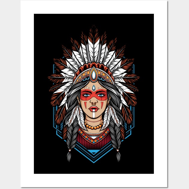 Warrior indian girl tribal Wall Art by Pixel Poetry